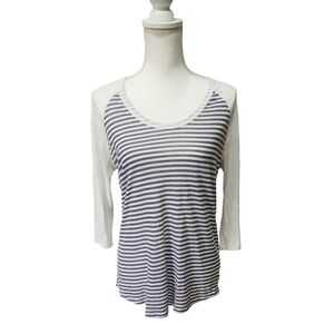 Sundry Women's Blue and White Striped 3/4 Length Sleeve Shirt, size 2